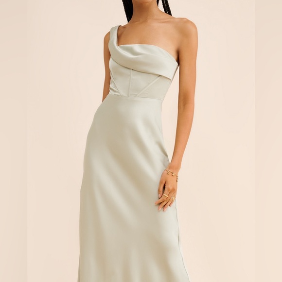 If By Sea Women’s Nuuly Satin One Shoulder Sage Green Corset Bust Maxi Dress S - Picture 1 of 16